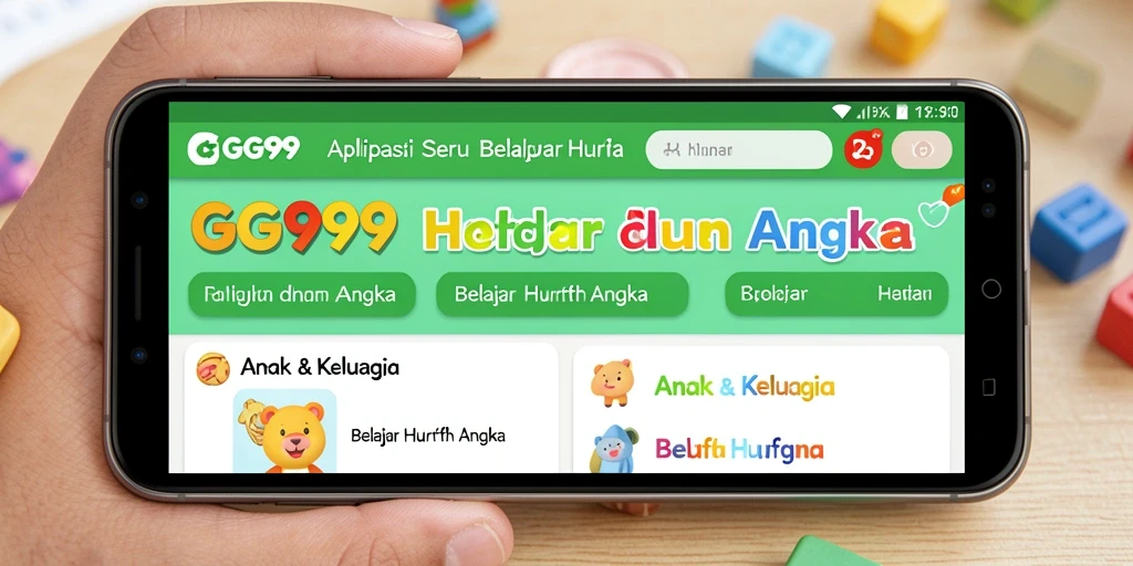 Antarmuka aplikasi GG999 untuk belajar huruf dan angka.