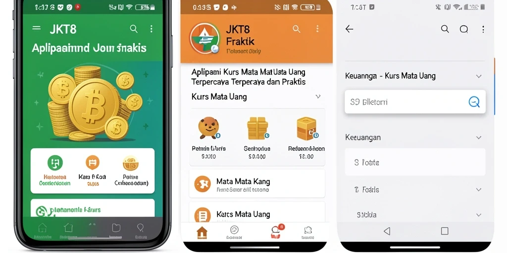 Antarmuka aplikasi JKT8 menampilkan kurs mata uang dengan jelas.
