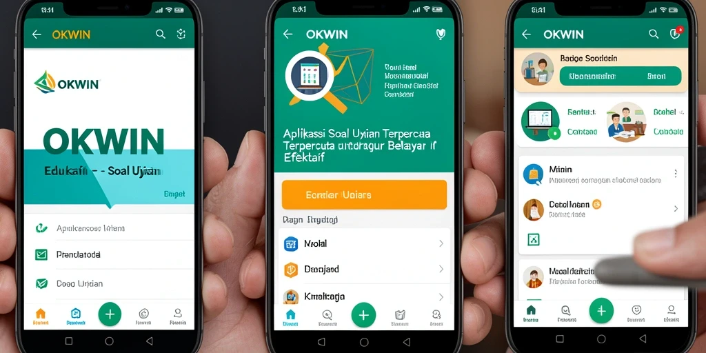 Tampilan antarmuka aplikasi OKWIN untuk soal ujian yang interaktif.