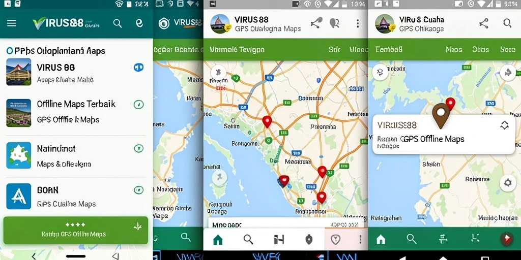 Tampilan antarmuka VIRUS88 untuk navigasi GPS Offline yang intuitif.